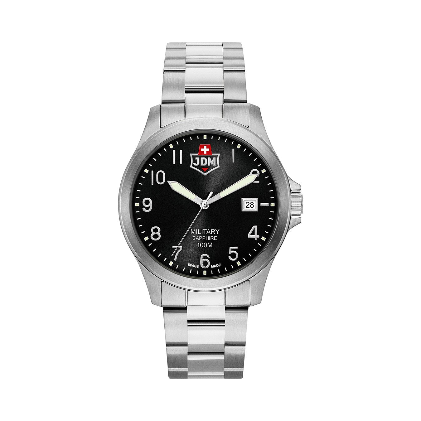 Alpha I 40mm 3 hand - date Quartz black Dial silver Tone Stainless Steel Sapphire Glass Swiss Made Men Watch