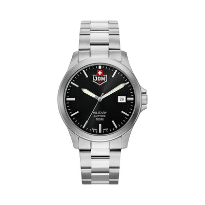 Alpha II 40mm 3 hand - date Quartz black Dial silver Tone Stainless Steel Sapphire Glass Swiss Made Men Watch